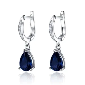 Classic Silver Color Water Drop Shaped Earring Blue Stone Crystal Earrings for Women Dropping Earrings