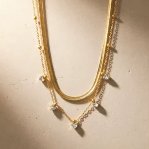 Classic Snake Chain Zircon Charms Necklace Women Stacking Wearing Daily Fashion Waterproof Anti Tarnish Jewelry