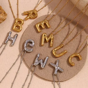 Classic Stainless Steel Pendant Necklace 18K Gold Plated Party Balloon Letter Strand Fashion Jewelry Gift for Women