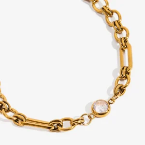 Classic Style 18K Gold Stainless Steel Necklace with White Zirconia 3 1 Chain Handcrafted Chain Jewelry Accessory