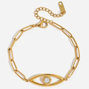 Classic Style Trendy 18K Gold Plated Stainless Steel Zircon Charm Bracelet Women Fashion Non Tarnish Durable Anniversary