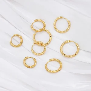 Classic Textured Twisted Huggie Hoop Earrings Set Gold Plated Stainless Steel Waterproof Hypoallergenic Jewelry Daily