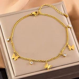 Classic Three Dimensional Frosted Smooth Butterfly Anklet Dainty Diamond Anklets Distinct Traditional Jewelry for Women