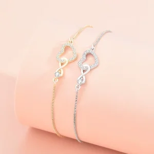Classic Trendy Silver Plated Zircon Infinity Love Heart Charm Bracelet Customizable Fashion Jewelry for Women