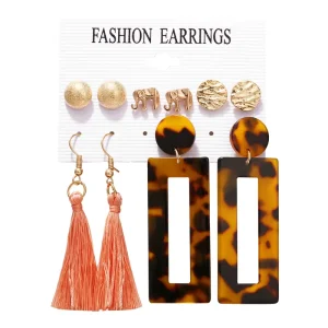 Classic Vintage Big Pearl Dangle Earring Set Metal Acrylic Fashion Jewelry Earrings