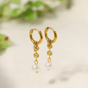 Classic Vintage Style Women’s Pearl Pendant Earrings Fashionable Stainless Steel Trendy Jewelry for Women