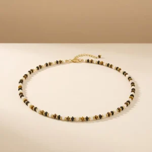 Classic Waterproof Tiger Eye Stone Freshwater Pearl Necklace Geometric Link Fashion Jewelry for Women Gift