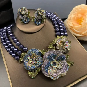 Classic Women Girls Fashion Elegant Lady Vintage Bracelet Ring Crystal Jewelry Necklace Earrings Ear Clip