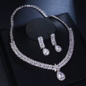 Classic Zircon Fashion Necklace Women’s Jewelry Set for Indian Wedding Party Engagement Gift