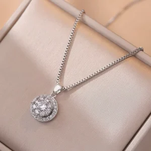 Classic Zircon Flower Rotatable Pendant Gold Plated Stainless Steel Anti Stress Women Fashion Jewelry Necklace Factory Direct