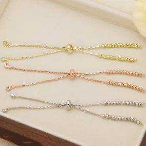 Classical 18K Gold Plating Beads Zircon Adjustable Copper Bracelet Pushed and Pulled Box Handmade Chain Jewelry Making