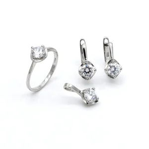 Claw Inlaid Zircon Wedding 925 Sterling Silver Ring Earrings Pendant Bridal Jewelry Set