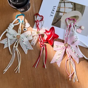 Claw Machine Woven Key Chain Ins Hot Korean Style Girl Women Bag Charms Pendant Cute Pink Bow Key Accessories Keychain