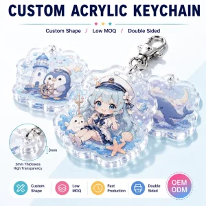 Clear Acrylic Keychain Customer Loyalty Custom Shape UV Printed Acrylic Charms