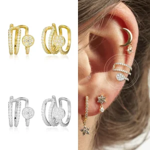 Clip on Earrings for Women No Piercing Double Layer Irregular Zircon 18k Gold Plated Brass Party Gift