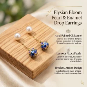 Cloisonne Pearl Earrings Classic Enamel Pattern South Sea Pearl Dangle Earrings Luxury Look Women Fashion Ornament