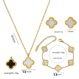 Clover Anti Non Tarnish Free Pvd Stainless Steel Waterproof Pendant Fashion Jewelry Necklaces Bracelets Earrings Sets