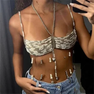 Club Wear Body Chain Bra with Tassels Body Jewelry for Beach and Festival Event