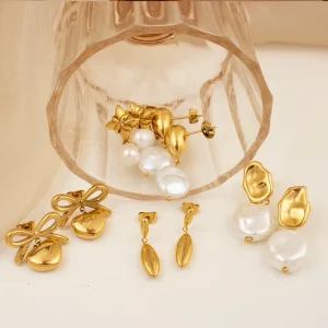Coffee beans Drop Earring 18K Gold Plated Stainless Steel Waterproof Fashion Jewelry for Women Party Daily
