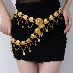 Coin Tassel Waist Chain for Women Adjustable Metal Butterfly Flower Pendant Bohemian Style 110cm Fashion Body Chain