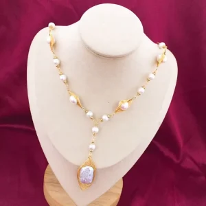 Collar De Perlas 14k Gold Plated Women Gift Pearl Pendant Baroque Freshwater Pearl Necklace