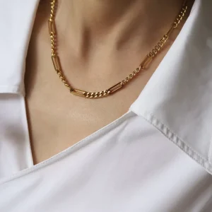 Collier Pour Femme Square Cuban Link Chain Splicing Chunky Figaro Choker Stainless Steel Necklace for Women Fashion Jewelry