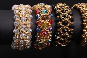 Color Crystal Bracelet Gem Weave Stretch Wide Bracelet Women’s Accessories