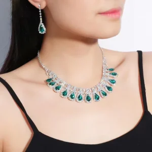 Color Crystal Rhinestone Necklace Earrings Two Piece Set
