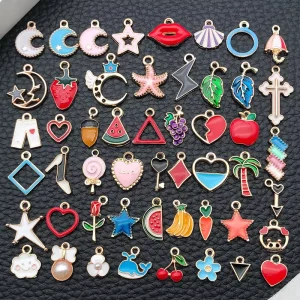 Color Enamel Star Heart Pendant Charms Handmade Earring Necklace Bracelet Bag Keychain Fashion Jewelry Making Findings