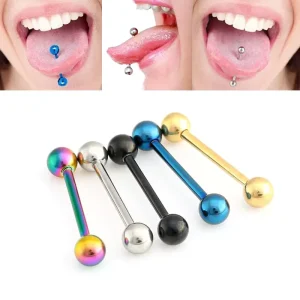 Color Plated Stainless Steel Body Jewelry Tongue Nipple Ring Straight Barbell Stud
