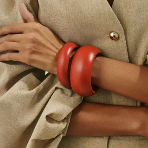 Color Wide Fine Wood Bangles Jewelry Geometric Chunky Bracelets for Women Fashion Punk Style