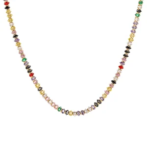 Color Zircon Crystal Chain Necklace Bracelet Set for Women Waterproof Stainless Steel Hip Hop Choker Fashion Jewelry