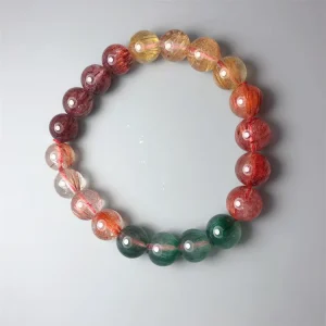 Colored Gold Hair Crystal 8mm 10mm 12mm Round Bead Bracelet Fashion Jewelry Birthday Gift for Women