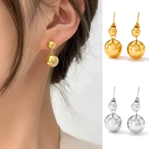 Colorfast Glossy Ball Stainless Steel Hollow Drop Earrings 18K Gold Silver Plated Trendy Party Anniversary Jewelry Women’s Gift