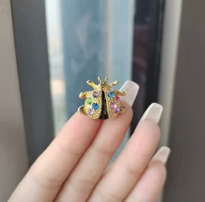 Colorful 3D Ladybug Pin Brooch Zinc Alloy with Rhinestones Fashion Garment Accessories for Chinese New Year & Father’s Day