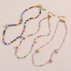 Colorful Acrylic Beaded Jewelry Shell Charm Necklace Summer Fashion Stainless Steel Jewelry