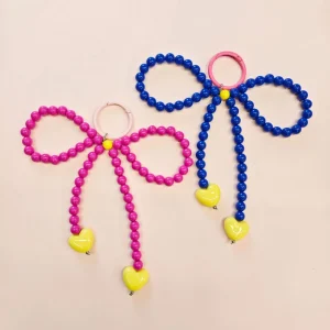 Colorful Beaded Bow Bag Charm with Heart Pendant Decorative Accessory for Handbags