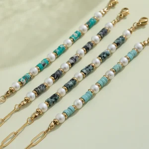 Colorful Beads Stone Splicing Paper Clip Chain Rope Fresh Pearl Beaded Bracelet Jewellery for Women Girls