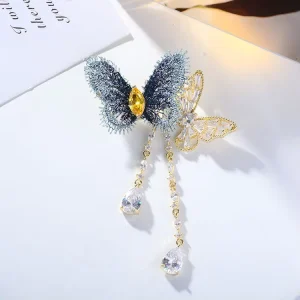 Colorful CZ Stone Zircon Butterfly Silver Brooch for Women Ladies