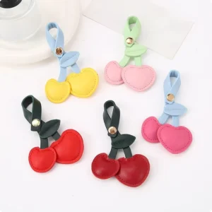Colorful Cherry Heart Bag Charm Keychain Cute Sweet Cherry PU Leather Keychain Fashion Bag Decor Accessories for Her