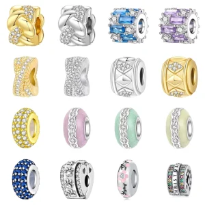 Colorful Copper Silver Plated Bracelet Pendants Beads Shiny Zircon Necklace Charms TikTok Hot Selling DIY Jewelry Accessories