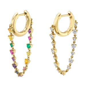 Colorful Crystal 5A CZ Chain Link Earring Women Fashion Jewelry