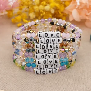 Colorful Crystal Beads Bracelet Beaded Bracelet LOVE Letter Women’s Bracelet Femme Fashion Beach Jewelry
