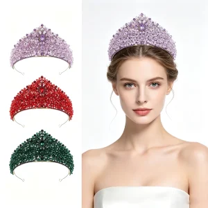 Colorful Crystal Bridal Tiara Crown Luxury Purple Red Green Wedding Hair Accessories Pageant Prom Queen Tiaras for Brides