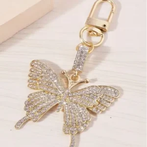 Colorful Crystal Butterfly Keychain Stainless Steel Creative Diamond Women’s Bag Pendant Keychain