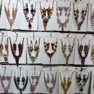 Colorful Crystal Fashion Necklace Earring Set Crystal None Tarnish No Fade Jewelry Set Waterproof Jewelry
