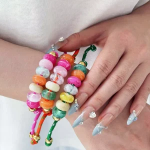 Colorful Crystal Rhinestone Beads Charm Bracelets 18k Gold Plated String Beaded Jewelry Bracelets Set Women Adjustable