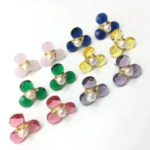 Colorful Crystal Wrap with Freshwater Pearl Handmade 18k Gold Plated Jewelry Stud Earrings for Women
