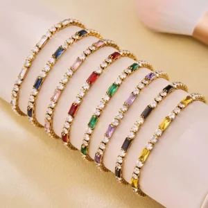Colorful Cubic Zirconia Tennis Bracelet for Women Gold Plated Stainless Steel Crystal Bracelet Fashion Jewelry Gift
