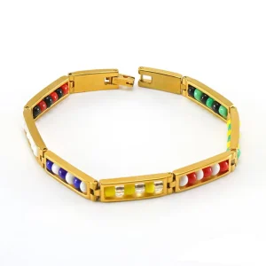 Colorful DIY Beads Stainless Steel Custom Unisex Gift Bracelet Hand beaded 18K Gold Plated Non Fading Jewelry